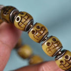 Camel Bone Happy Buddha Triple Wrap Bracelet | Vajra Bell Meditation Joyful Spiritual Jewelry