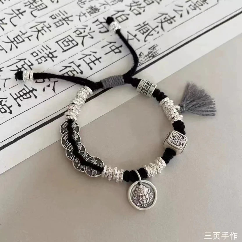 Tibetan Couple Bracelet Set | Pixiu Wealth Prayer Wheel Blessing Mala His Hers