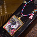 Tibetan Hand-Painted Dzambhala Past Life Thangka Amulet | Karma Wealth Deity Skull Dual Face Destiny Necklace