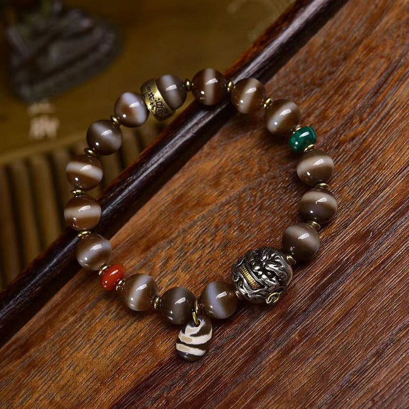 Ancient West Asian Etched Beads Bracelet | Fudo Myoo Agate Protection Guardian Buddhist Antique Jewelry