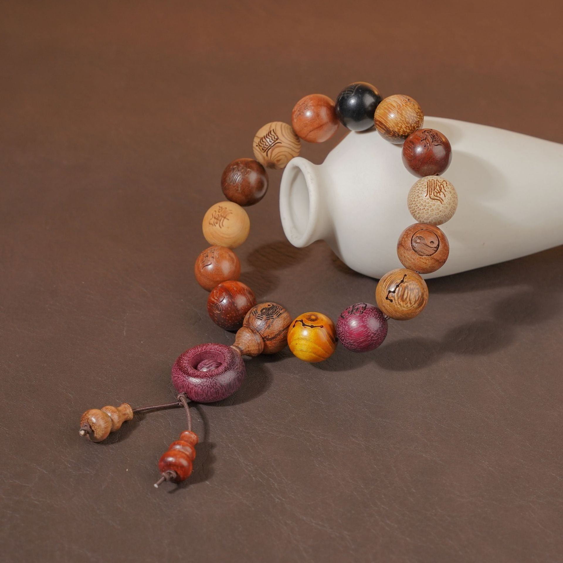 Multi Treasure Wood Beads Bracelet | Rosewood Sandalwood Ebony Fortune Thunder Scripture Prayer Jewelry