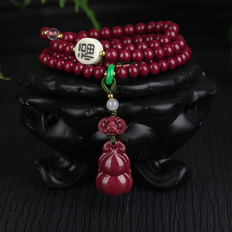 Cinnabar Gourd Pendant Necklace | 108 Beads Imperial Purple Fortune Evil Banishing Turquoise Lotus Mala