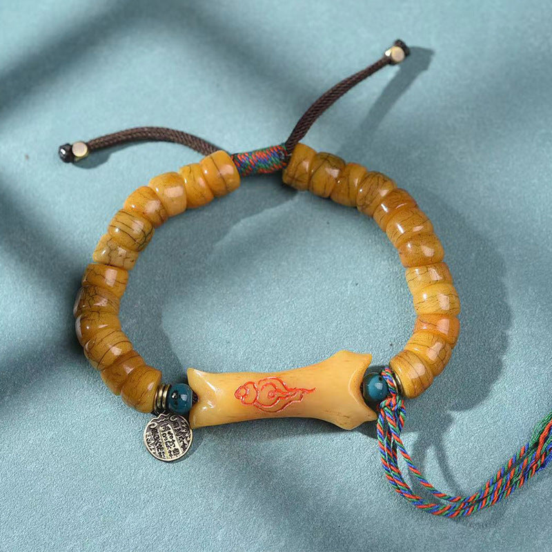 Camel Bone Barrel Beads Bracelet | Treasure Conch Wealth Fortune Prosperity Tibetan Spiritual Jewelry