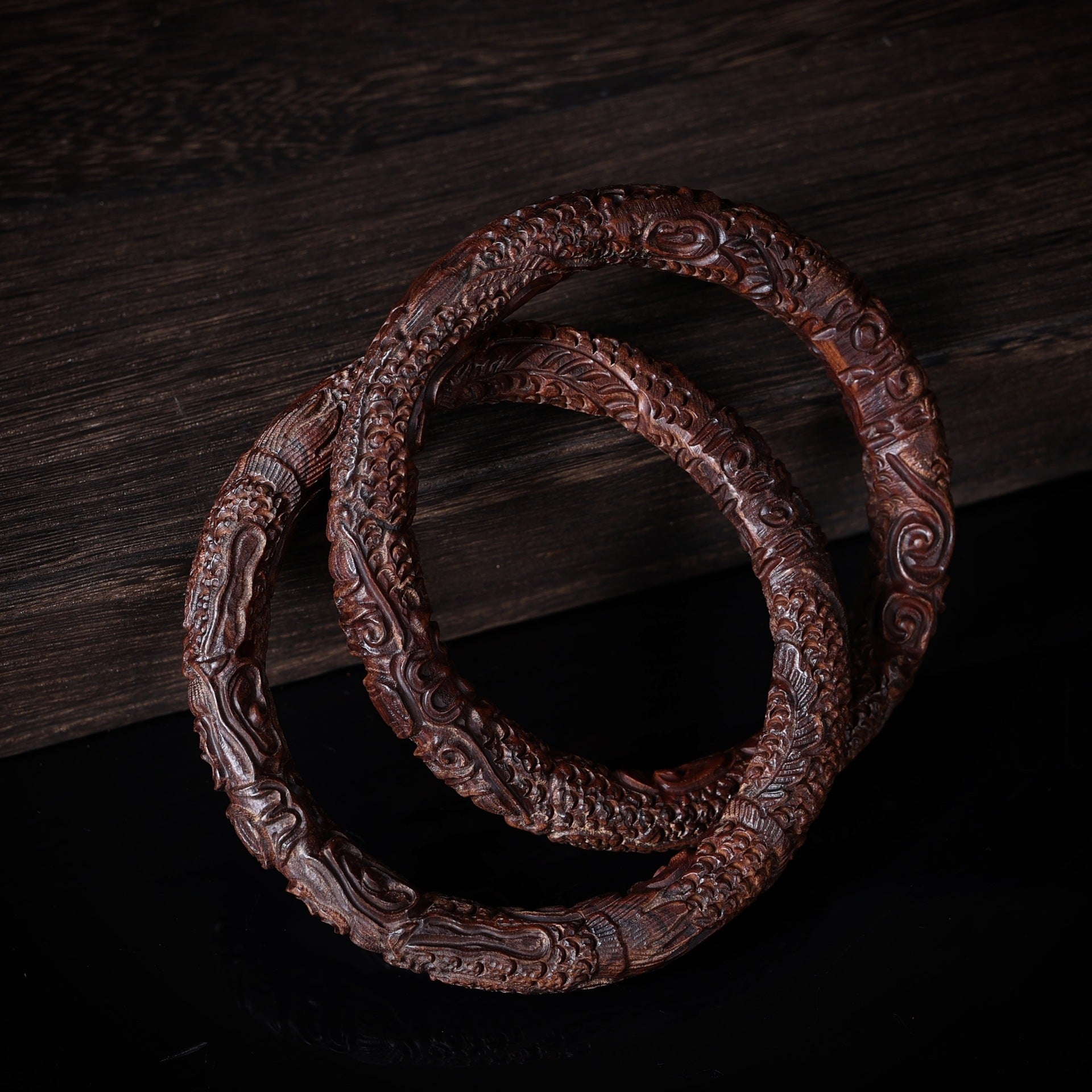 Thunderstruck Jujube Wood Twin Dragon Bangle | Qiankun Yin Yang Protection Taoist Energy Jewelry