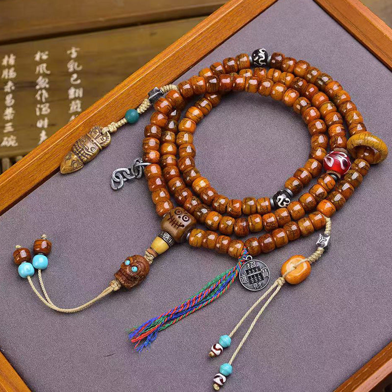 Tibetan 108 Prayer Beads Bracelet | Pixiu Vajra Wealth Guardian Adjustable Meditation Mala Jewelry