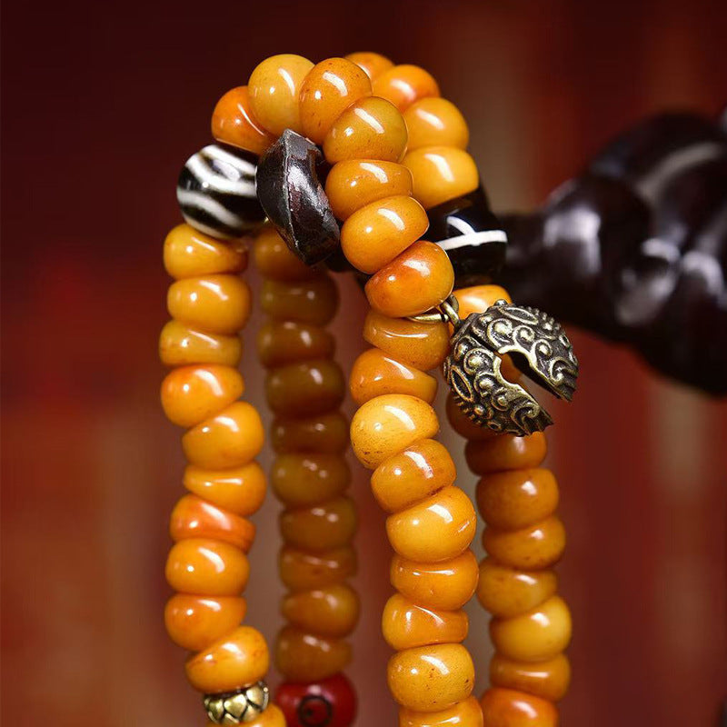 Tibetan Yak Bone 108 Barrel Beads Prayer Bracelet | Wealth Protection Fortune Meditation Mala Jewelry