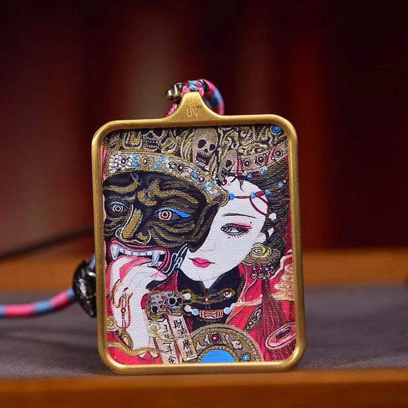 Tibetan Hand-Painted Dzambhala Past Life Thangka Amulet | Karma Wealth Deity Skull Dual Face Destiny Necklace