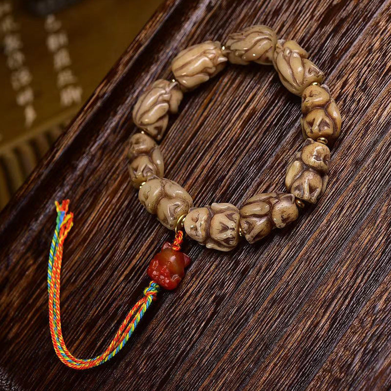 Bone Carved Fox Bracelet | Red Agate Charm Wisdom Spiritual Animal Jewelry