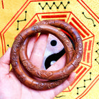 Taoist Talisman Inscription Wood Bangle | Thunderstruck Jujube Seamless Cloud Pattern Mystical Artifact Jewelry