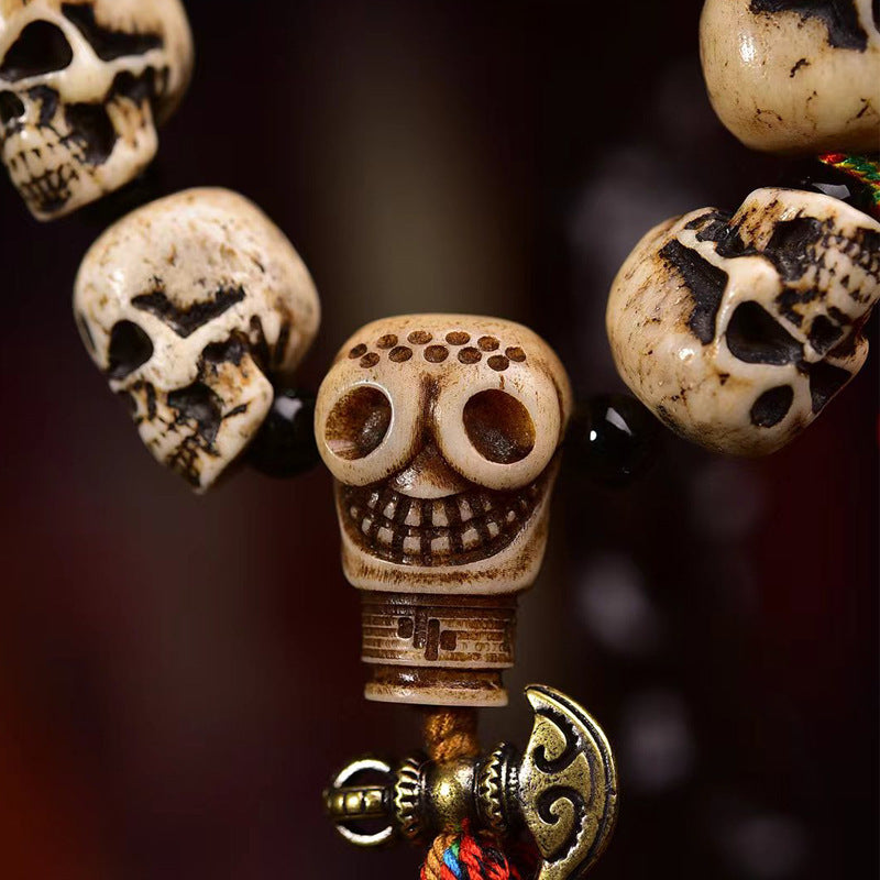 Tibetan Charnel Ground Skull Bracelet | Carved Bone Meditation Awakening Spiritual Buddhist Jewelry