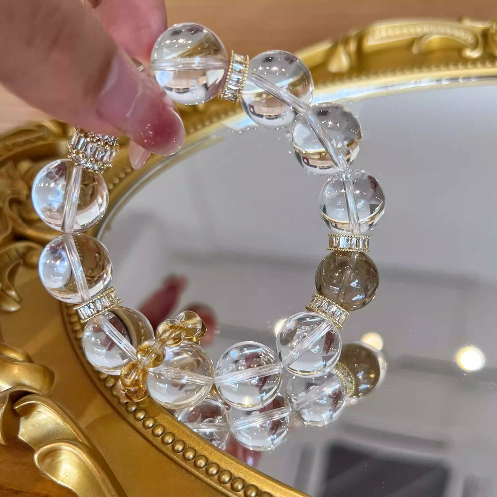 Clear Quartz Smoky Quartz Crystal Bracelet | Grounding Energy Cleansing Protection Stability Jewelry