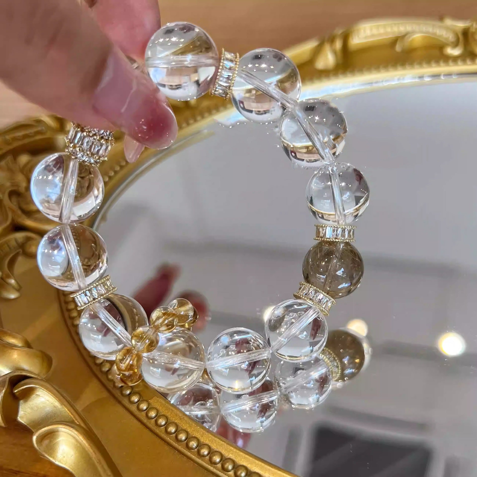 Clear Quartz Smoky Quartz Crystal Bracelet | Grounding Energy Cleansing Protection Stability Jewelry