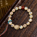 Aged Bone Wealth Bracelet | Three Color Gemstone Inlay Fortune Prosperity Longevity Agate Spiritual Jewelry