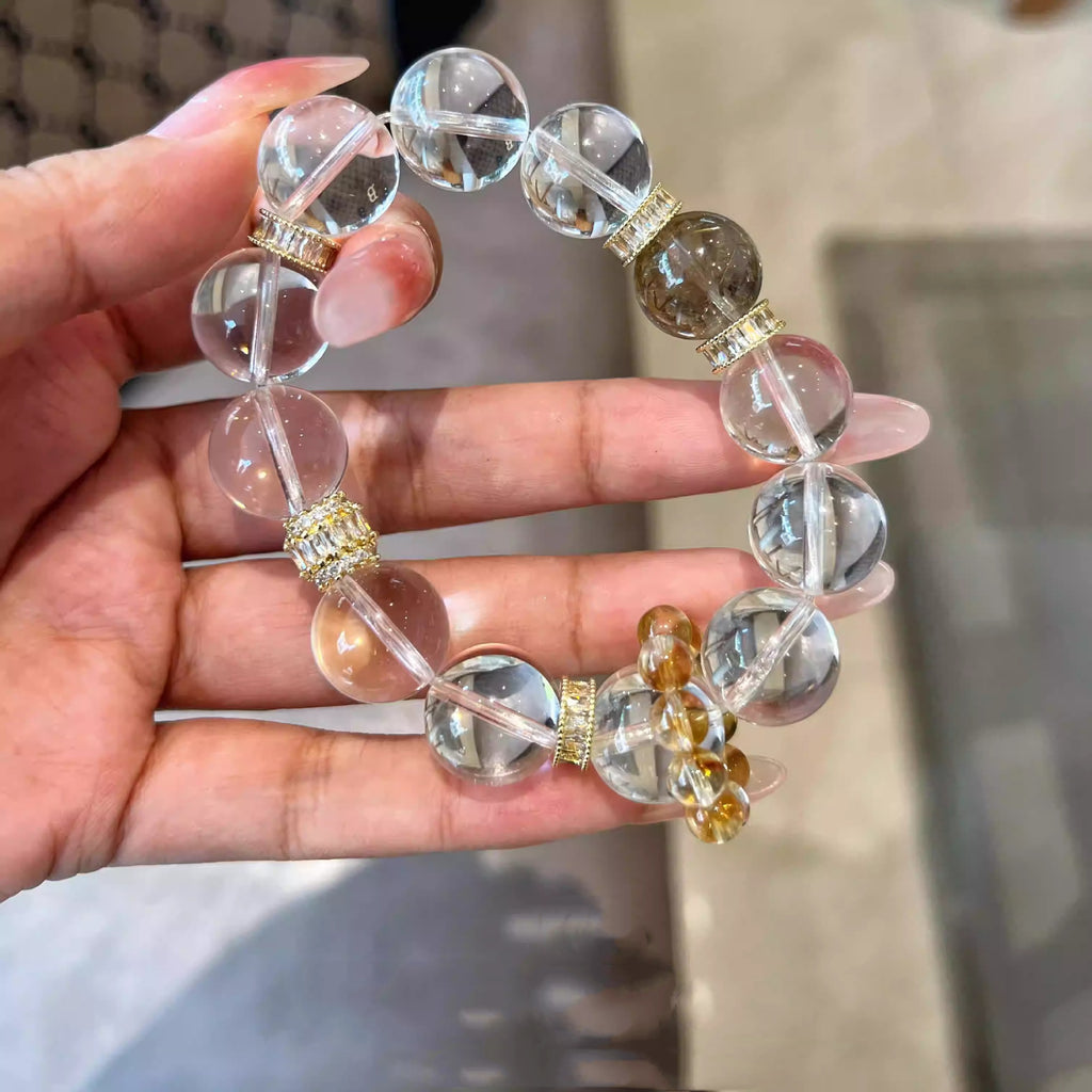 Clear Quartz Smoky Quartz Crystal Bracelet | Grounding Energy Cleansing Protection Stability Jewelry