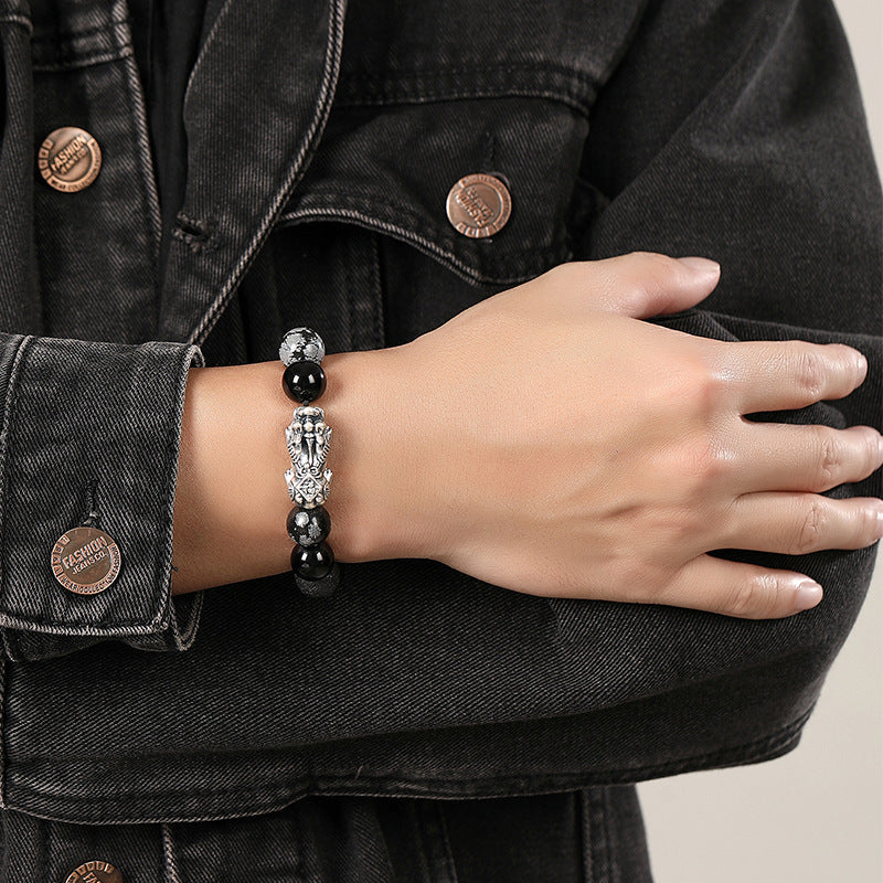 Pixiu Wealth Guardian Activation Stone Bracelet - Black Obsidian Fortune Protection Money Magnet