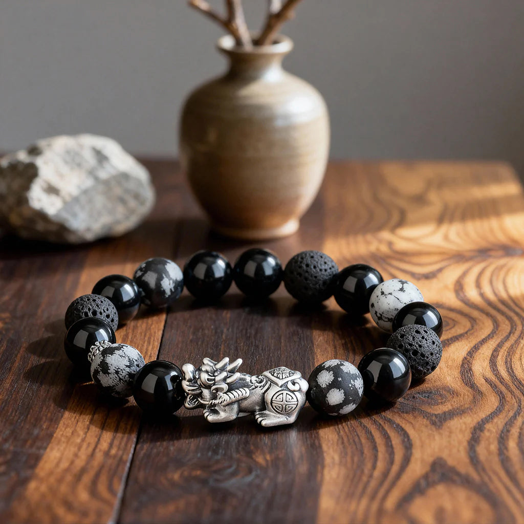 Pixiu Wealth Guardian Activation Stone Bracelet - Black Obsidian Fortune Protection Money Magnet