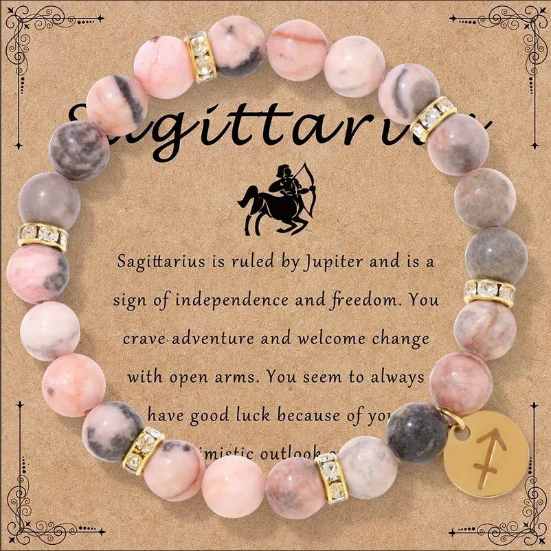 Pink Zebra Stone Zodiac Bracelet | Love Romance Attraction Astrology Fortune Jewelry